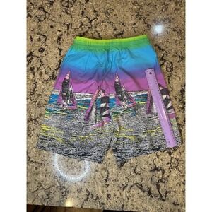 Vintage Speed Board Sailboat Fish Swimming Trunks Made In USA Large